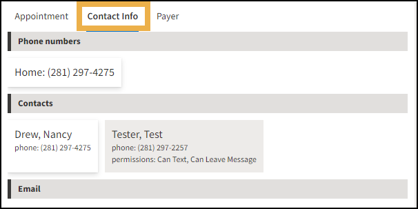 Contact Info tab with yellow highlight box around it.